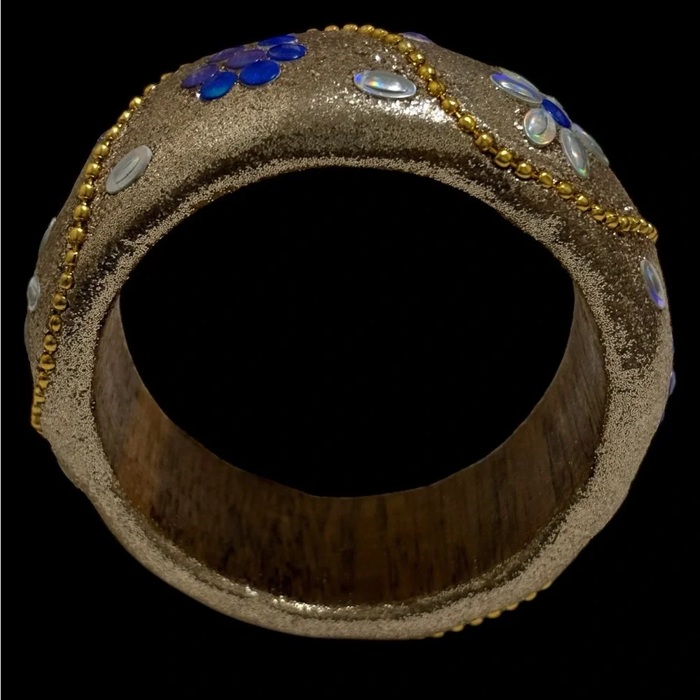 Bangle with Bead and Floral Accents Gold and Blue